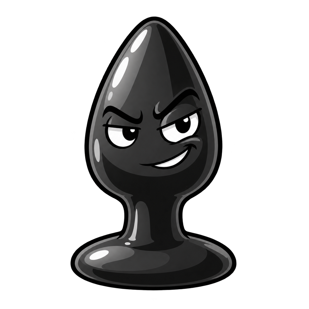 The original black PLUG mascot with a knowing smirk